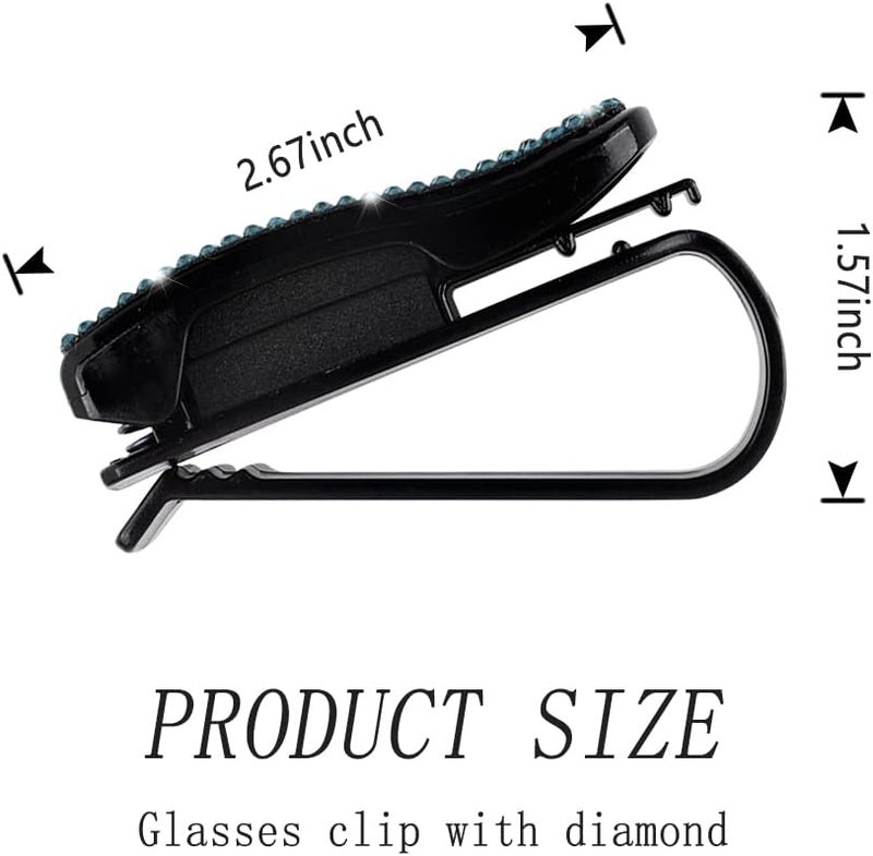 Turcee Set of 2 Bling Rhinestone Car Sun Visor Glasses Holders with Anti-Scratch Sponge,Car Decoration for Women Girls,Ticket Card Clip Visor Organizer (Lake Blue) - Image 2